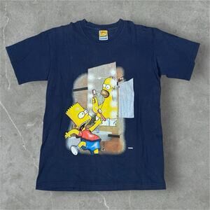 Vintage 90s Y2K The Simpsons BART Homer Mirror Medium Blue T-Shirt Fade Distress